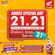 AHASS Spesial Day 21.21, Cek Motot Gratis Dan Diskon Jasa Servis.