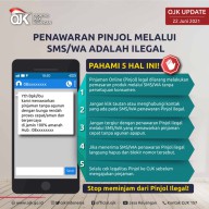 OJK Tegaskan Penawaran Pinjaman Online Gunakan SMS dan WA Adalah Ilegal