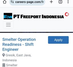 Lowongan Shift Engineer dan Dua Loker di Smelter Freeport Gresik Buka Hingga 13 Oktober, Jangan Ketinggalan