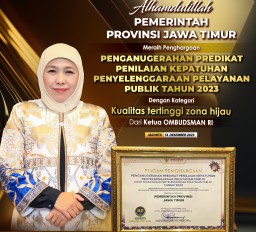 Nilai Kepatuhan Pelayanan Publik Provinsi Jatim Capai 88,81, Predikat Kualitas Tertinggi