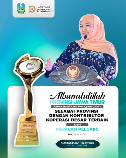 Jawa Timur Raih Penghargaan Kontributor Koperasi Besar Terbaik, Gubernur Khofifah: 28.534 Koperasi di Jatim Gerakkan Ekonomi Kerakyatan