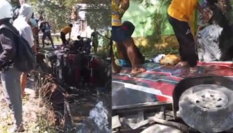 Mobil Terperosok ke Selokan di Nambakor Sumenep Berhasil Dievakuasi Warga