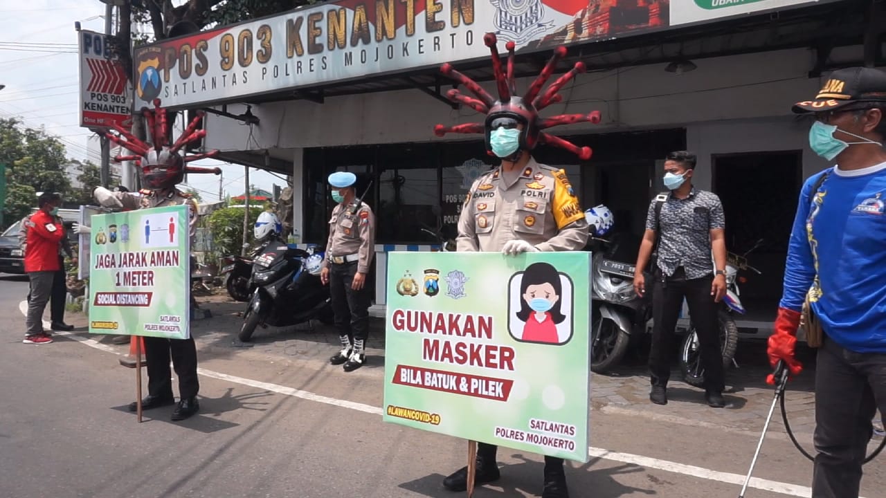 Aksi Kreatif Polres Mojokerto Imbau Cegah Corona