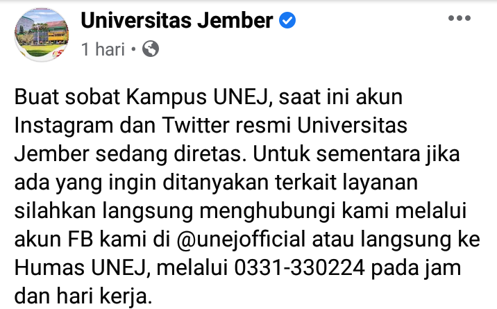 Duh, Akun Medsos Milik Universitas Jember Diretas