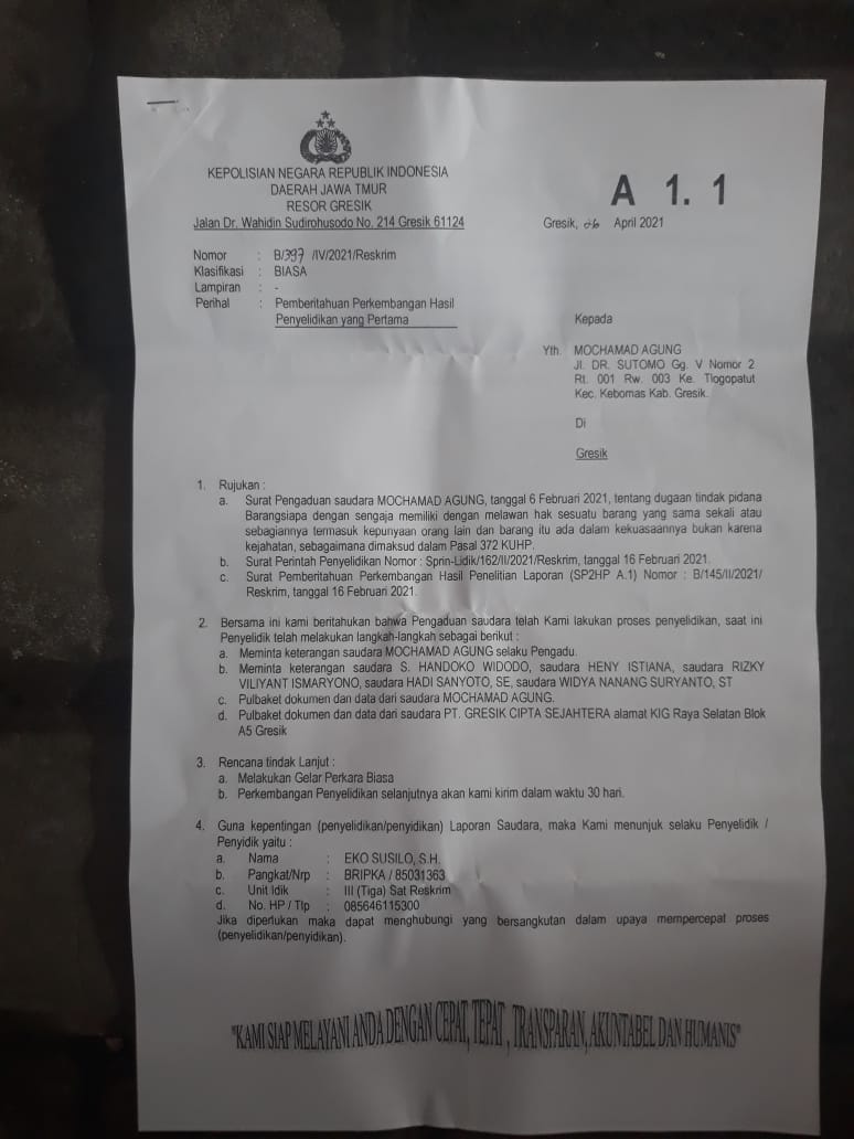 Gelapkan Asuransi Pensiun Karyawan, Oknum Kasie PT GCS Dipolisikan