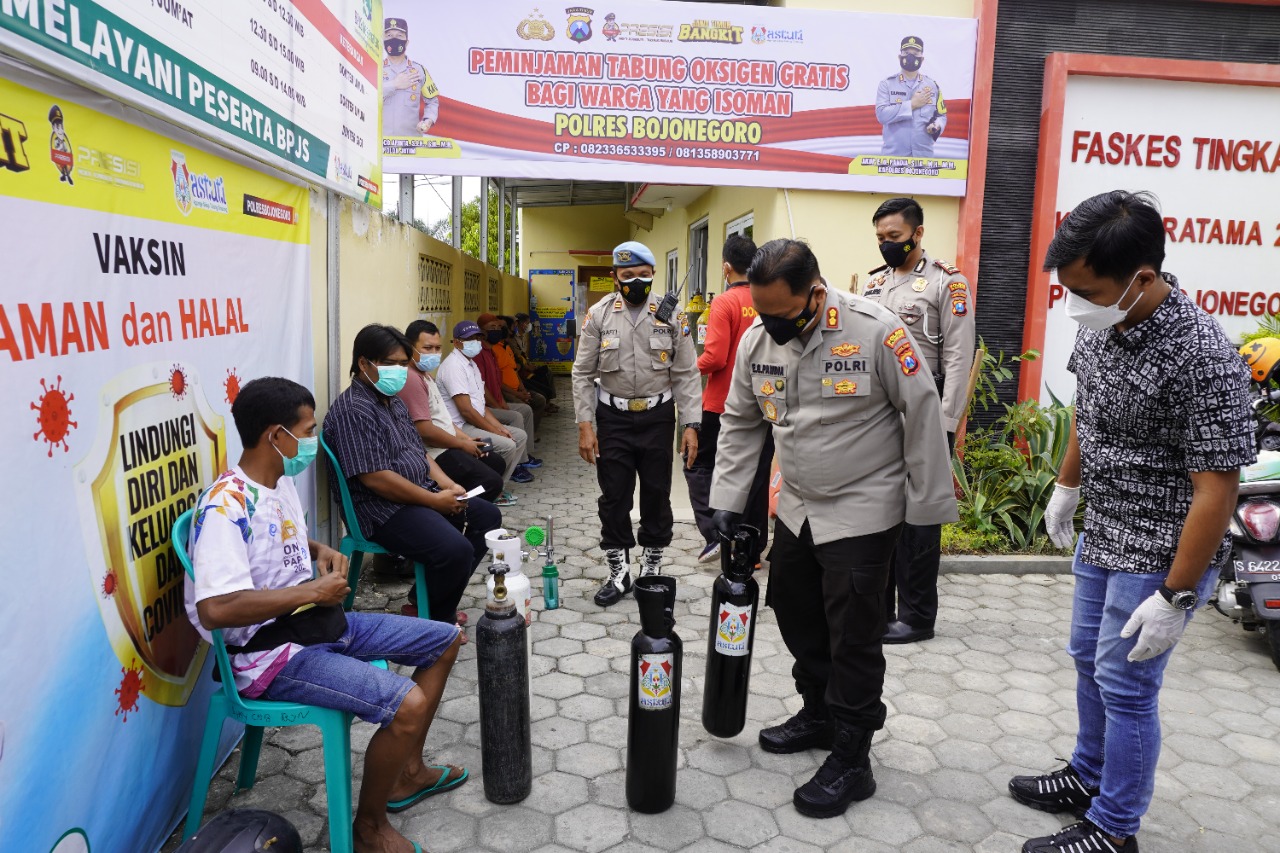 Bantu Warga Isoman, Polres Bojonegoro Buka Peminjaman Tabung Oksigen Gratis