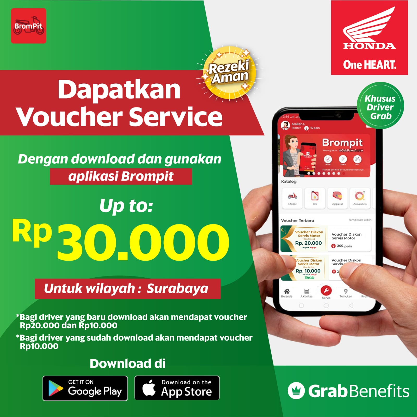 MPM Honda Jatim Sediakan 1.000 Voucher Service Bagi Mitra Grab Pengguna Motor Honda