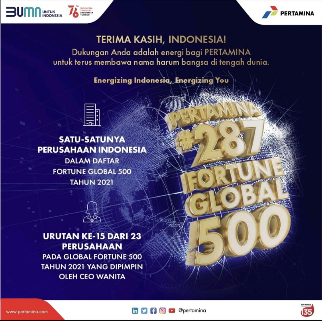 PT Pertamina, Satu Satunya Perusahaan Nasional Yang Masuk Daftar Fortune Global 500