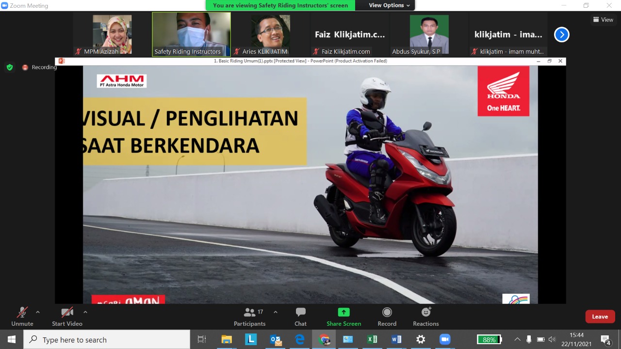 MPM Jatim Gelar Sosialisasi Safety Riding Kepada Jurnalis Secara Daring