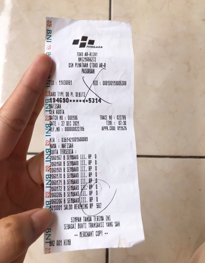 Saldo Nol, Penerima BPNT Desa Winongan Kidul Ngaplo