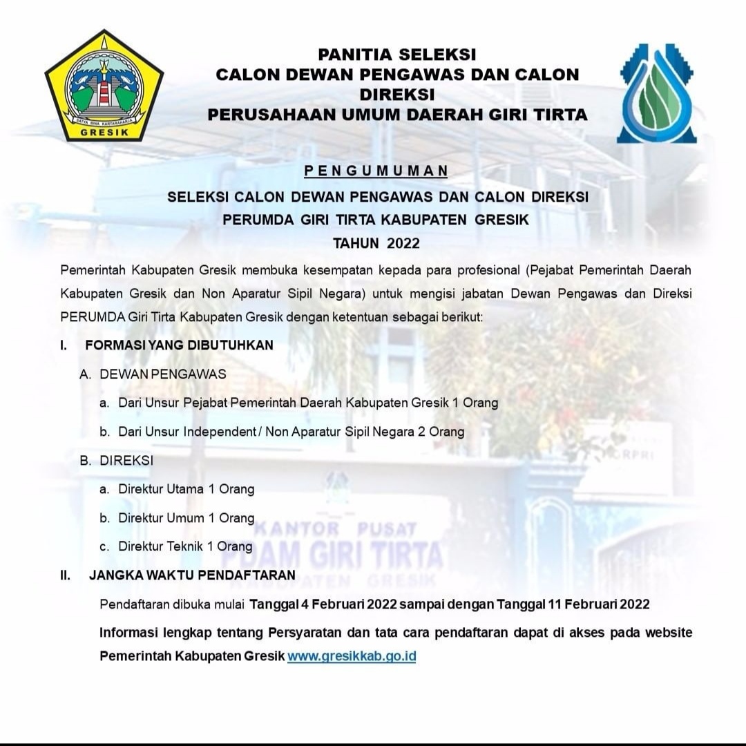 Pemkab Gresik Lakukan Lelang Jabatan DP dan Direksi Perumda Giri Tirta, Ini Tahapannya