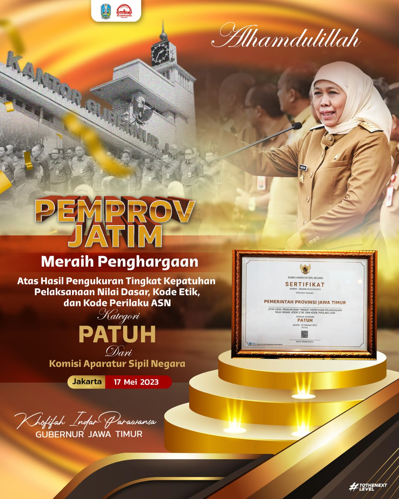 Jatim Raih Predikat Patuh Dalam Pengukuran Tingkat Kepatuhan Pelaksanaan NKK ASN