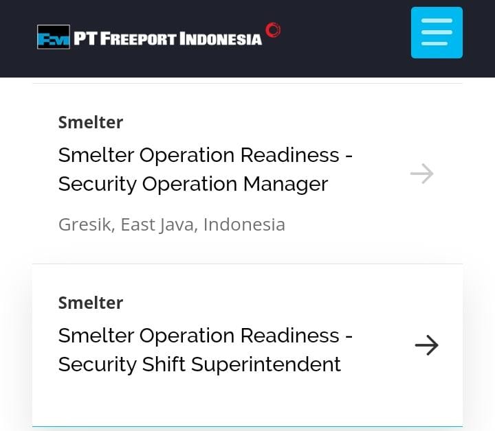 Lowongan di Smelter Freeport Gresik Posisi Security Shift Superintendent, Ijazah SMA