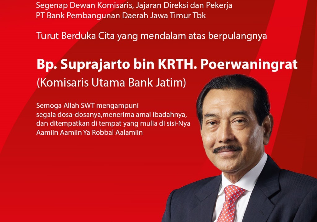 Keluarga Besar Bank Jatim Berduka, Komisaris Utama Suprajarto Meninggal Dunia di Singapura