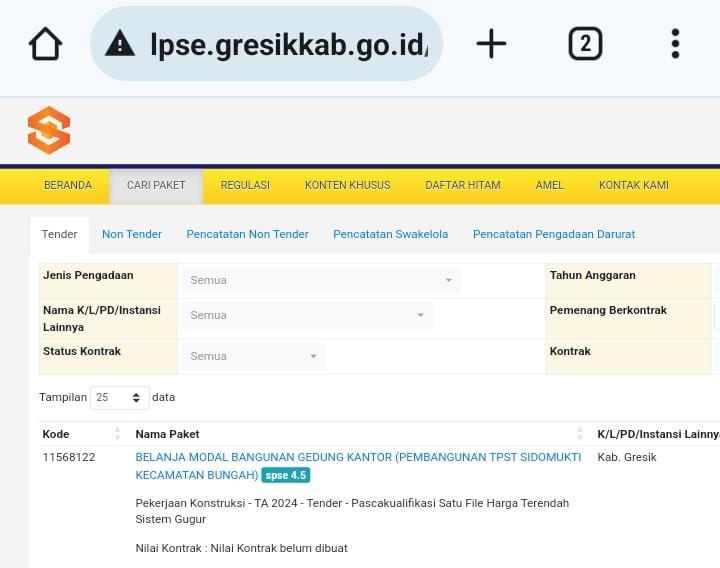 Imbas Hutang Proyek Tahun Lalu, Paket Pekerjaan Dinas PUTR Gresik Tahun 2024 Belum Diproses Lelang