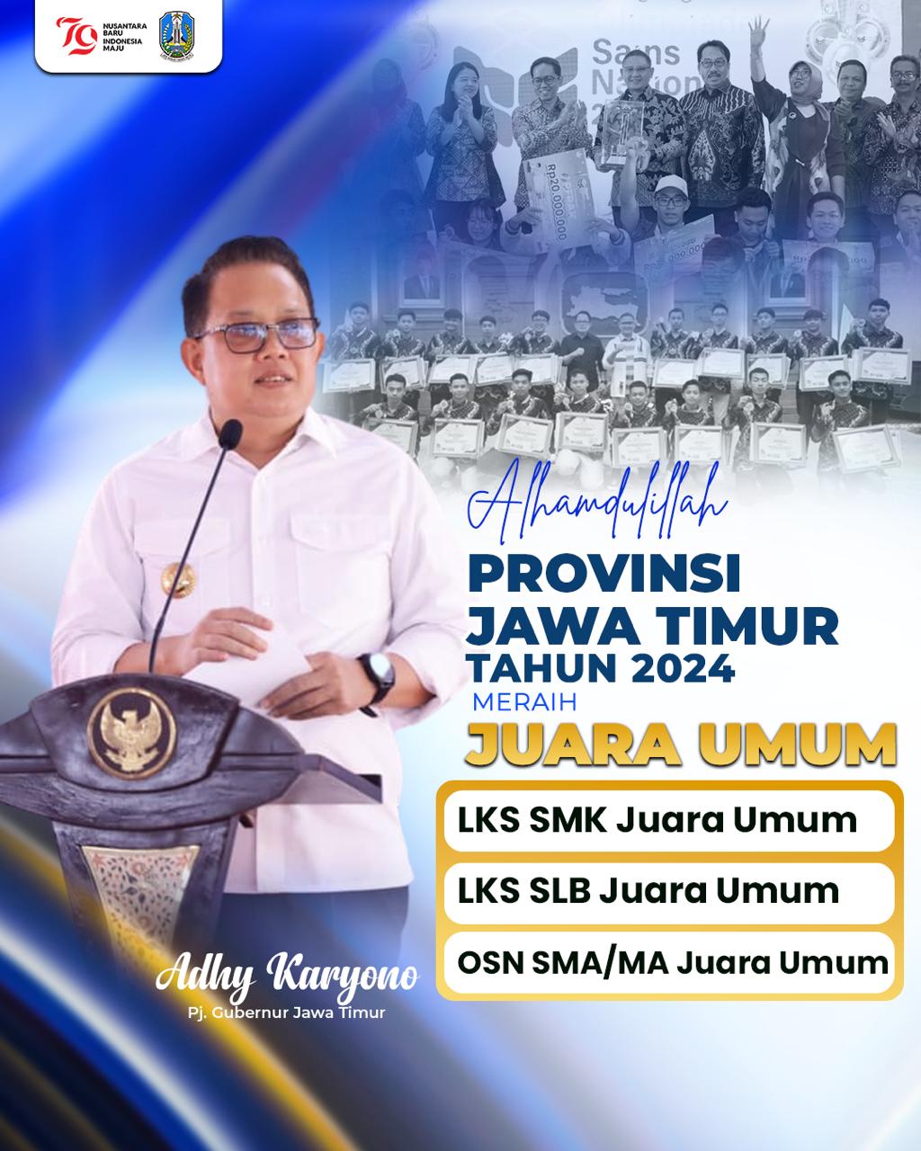 Berhasil Rebut Kembali Juara Umum OSN 2024, Pj. Gubernur Adhy : Bukti Jatim Kiblat Pendidikan Indonesia