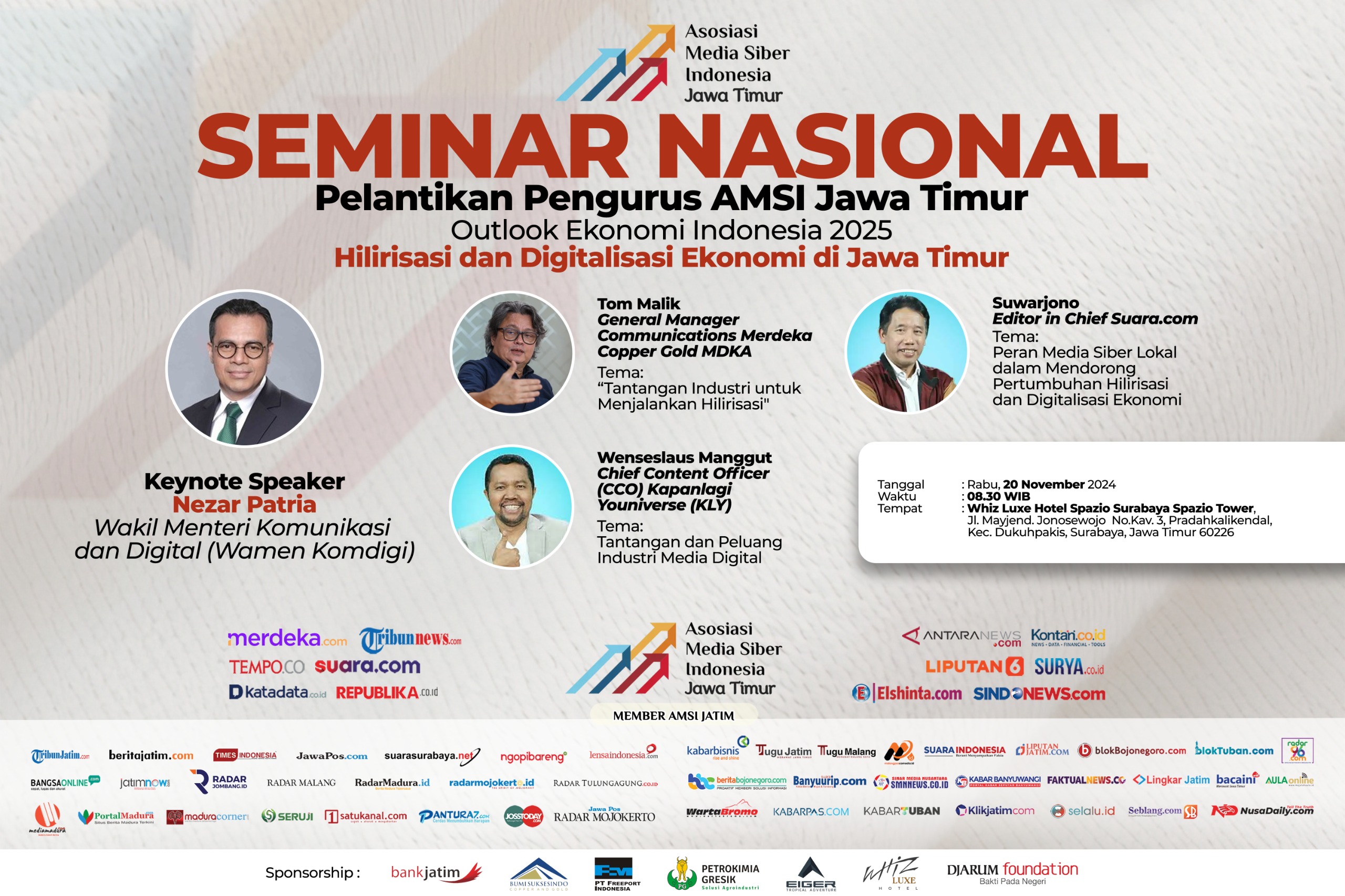 Seminar dan Pelantikan Pengurus AMSI Jawa Timur Dihadiri Wamen Komdigi