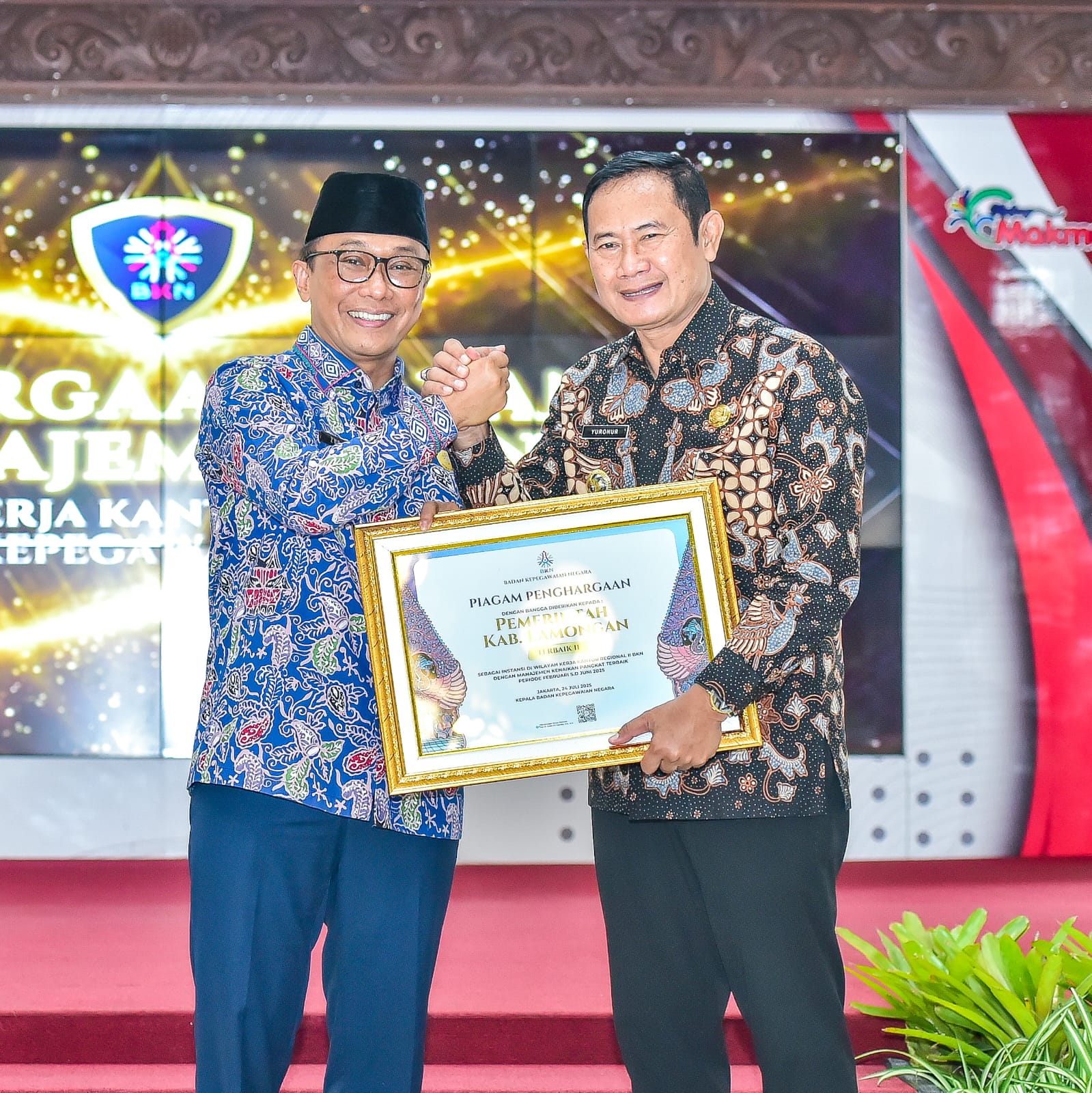 Pemkab Lamongan Raih Penghargaan Manajemen Kenaikan Pangkat Terbaik II dari BKN