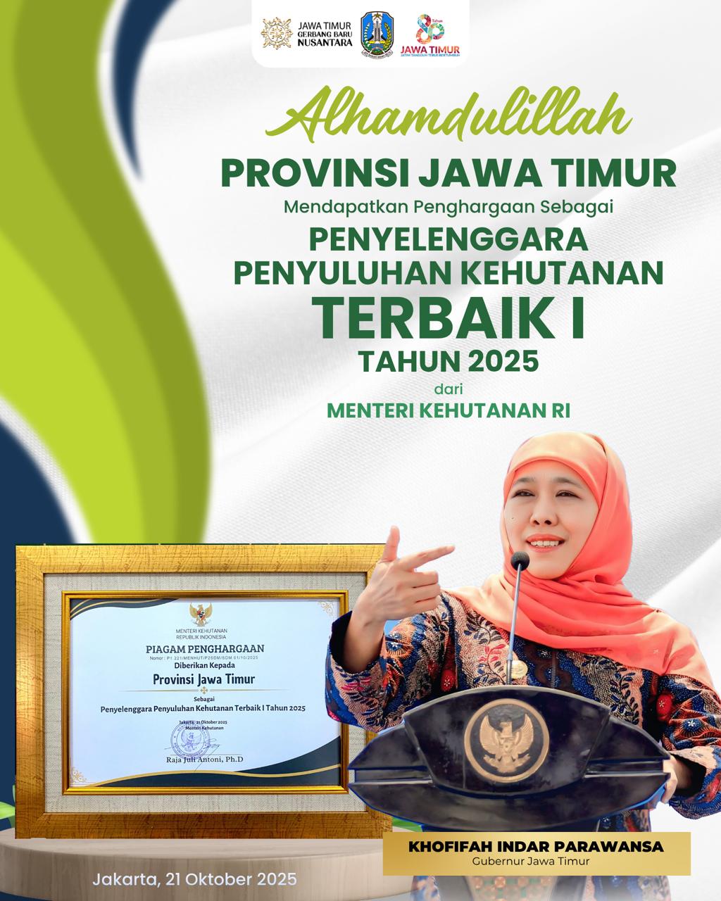 Raih Penghargaan Penyuluhan Kehutanan Terbaik I Nasional, Khofifah Apresiasi Komitmen Penyuluhan Kehutanan Provinsi Jawa Timur