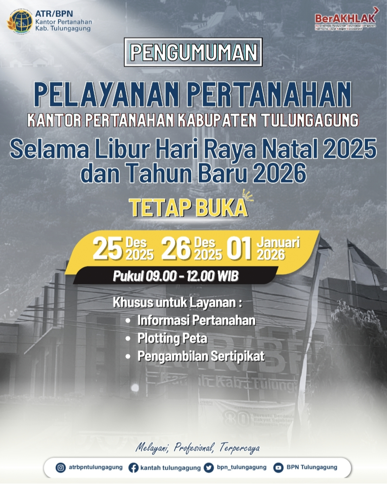 Manfaatkan Momen Mudik, Kantah ATR/BPN Tulungagung Tetap Layani Masyarakat Selama Libur Nataru