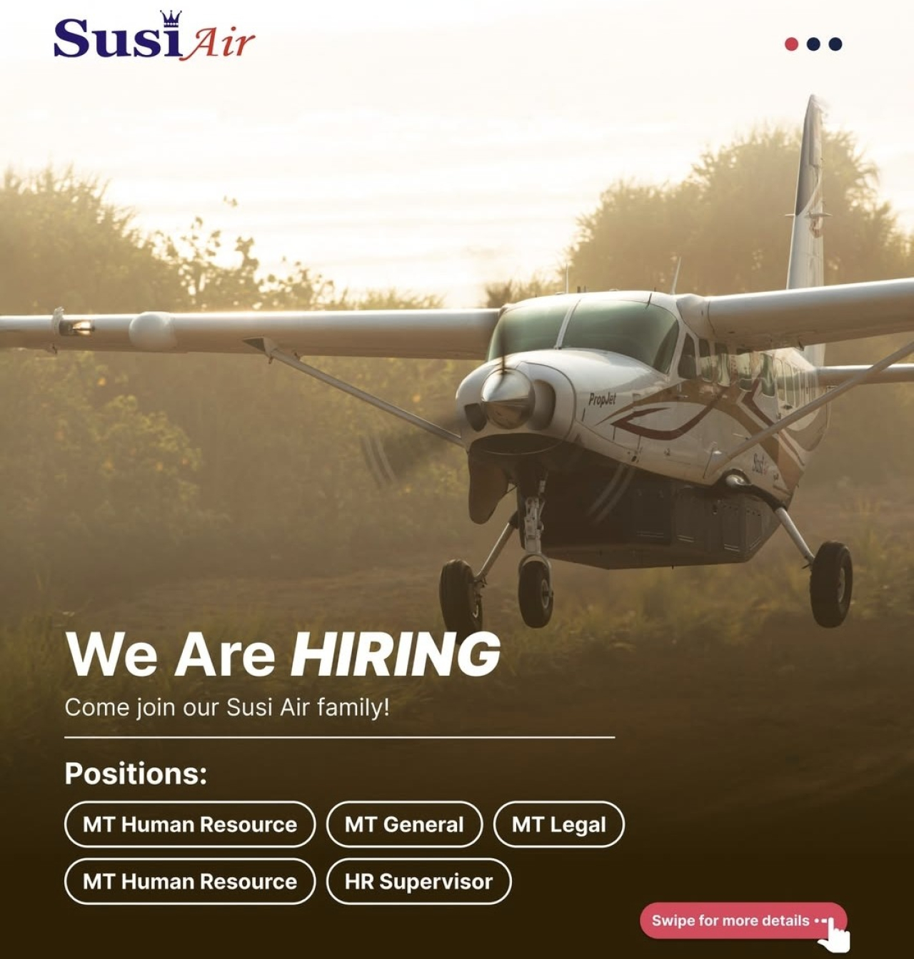 Susi Air Buka Rekrutmen MT dan Supervisor, Fresh Graduate Berpeluang Bergabung