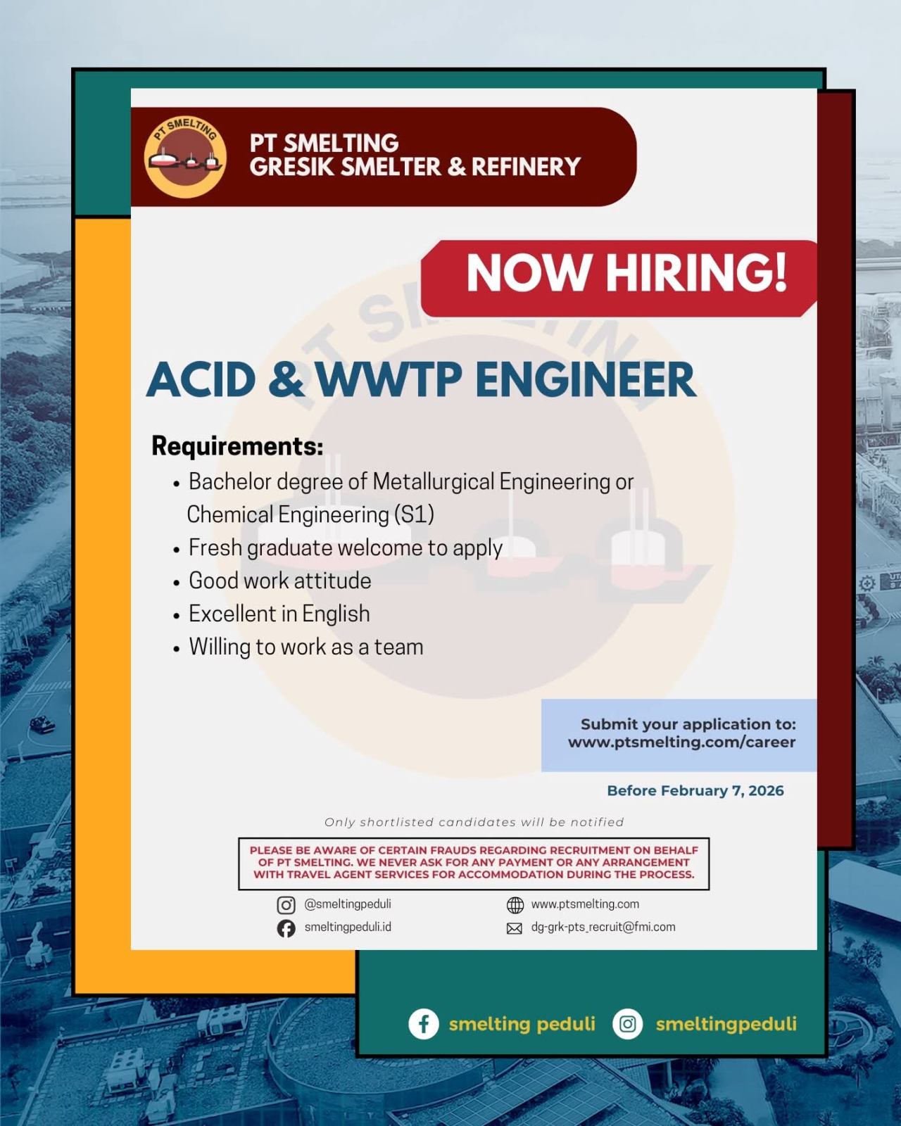 Lowongan kerja PT Smelting