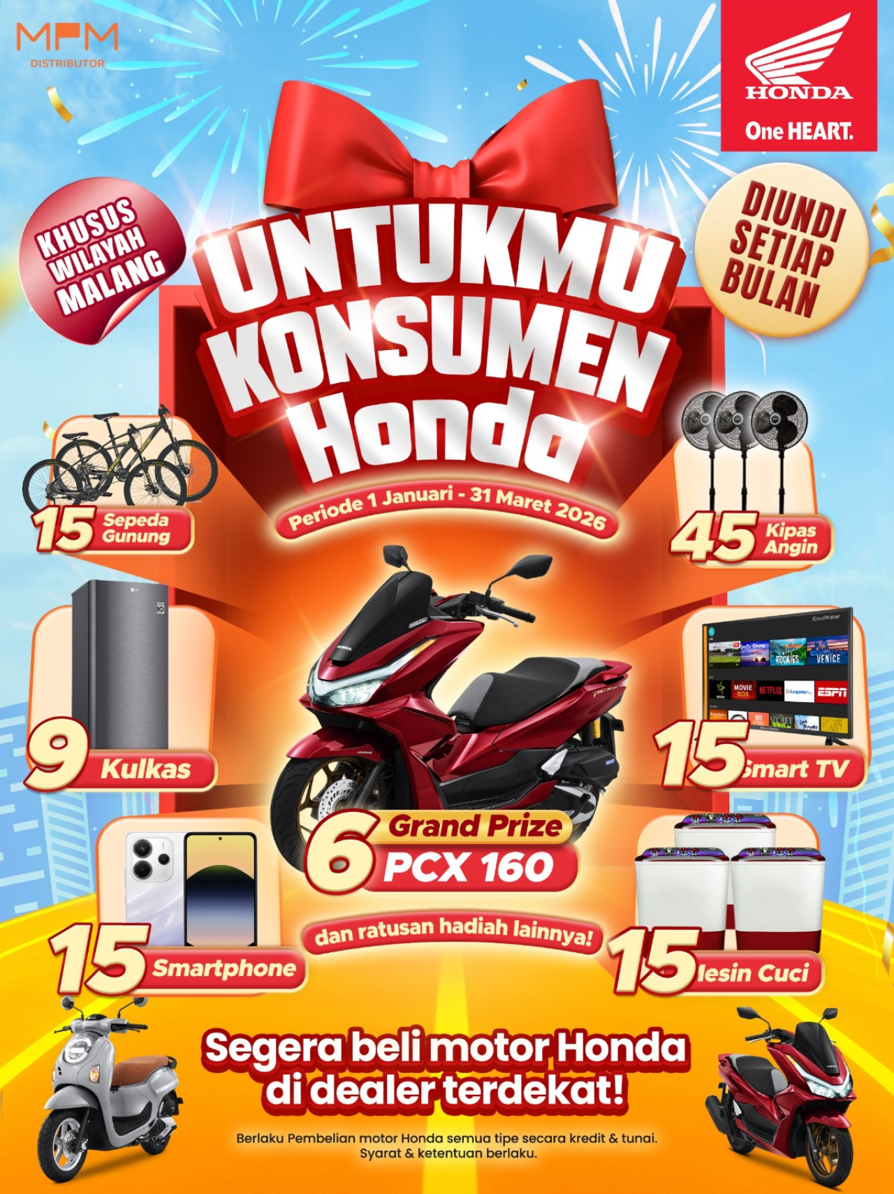 Apresiasi Konsumen Malang Raya, MPM Honda Jatim Hadirkan Program “Untukmu Konsumen Honda” Berhadiah PCX160