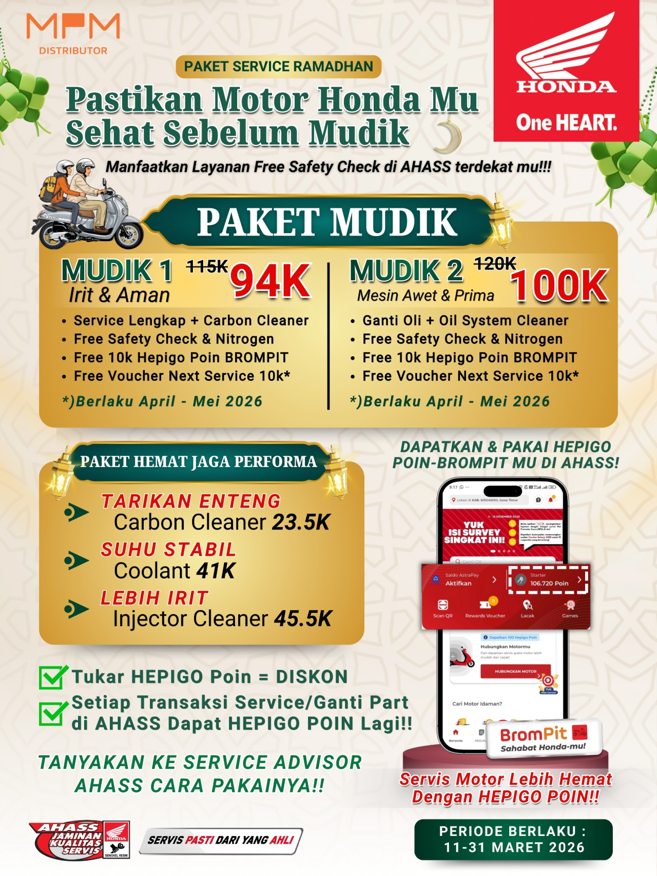 Pastikan Motor Honda Siap Mudik, MPM Honda Jatim Hadirkan Paket Service Ramadan di AHASS