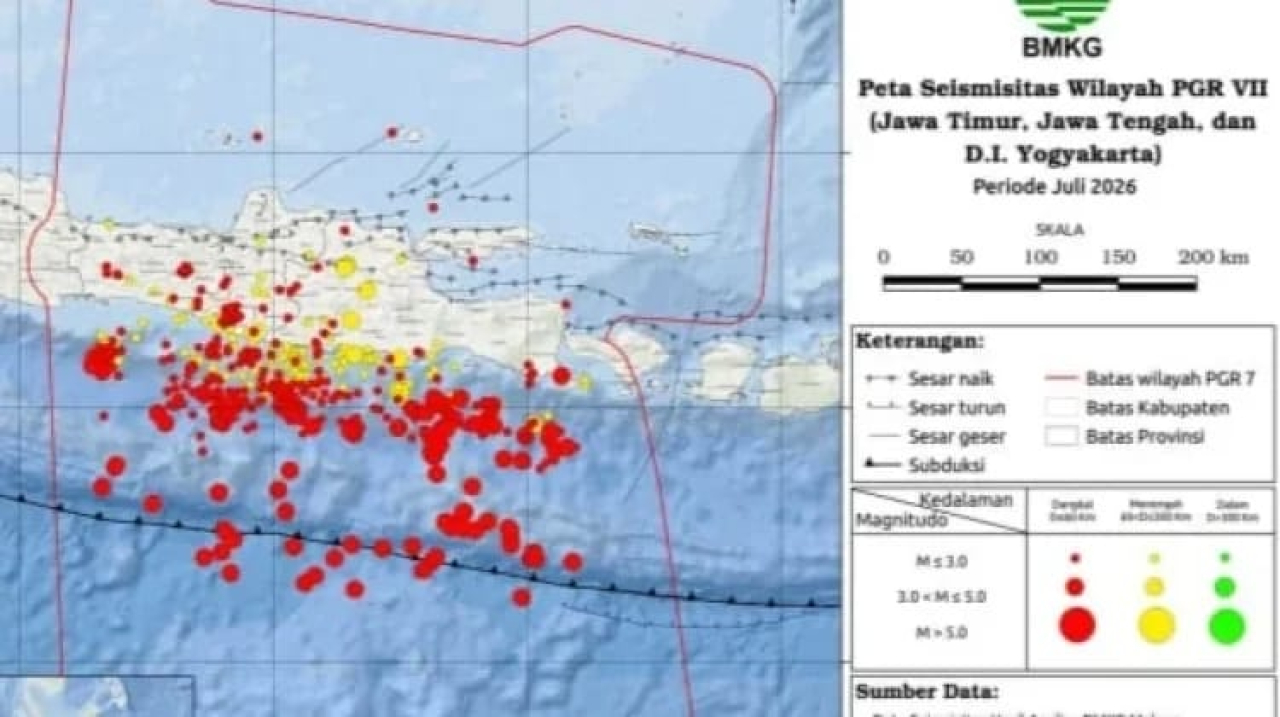 BMKG Catat 623 Gempa Bumi Guncang Jawa Timur Selama Juli 2026, Didominasi Gempa Dangkal
